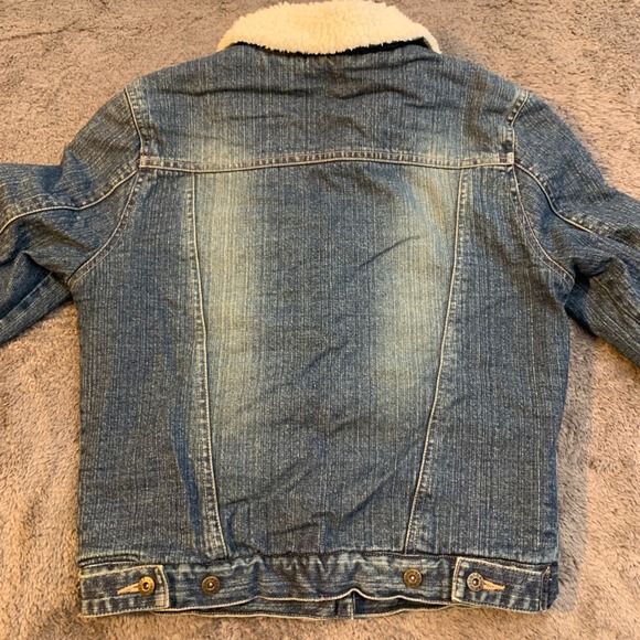 Plugg Womens Denim Sherpa Lined Trucker Jacket Blue Size L Y2K - Picture 4 of 8